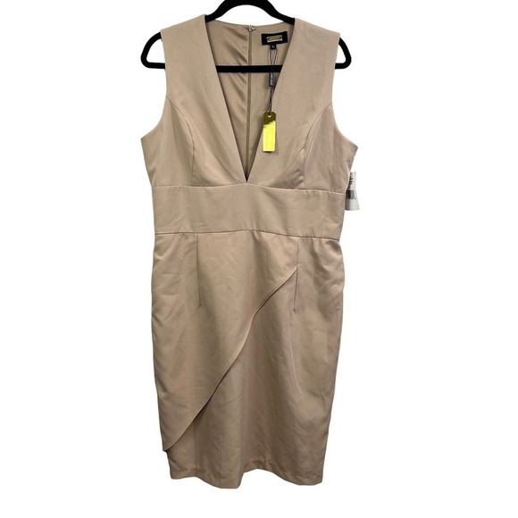 Alexia Admor Sheath Dress Plunge V Neck Sleeveless Lined Cuban Sand Women Size L - Picture 1 of 7